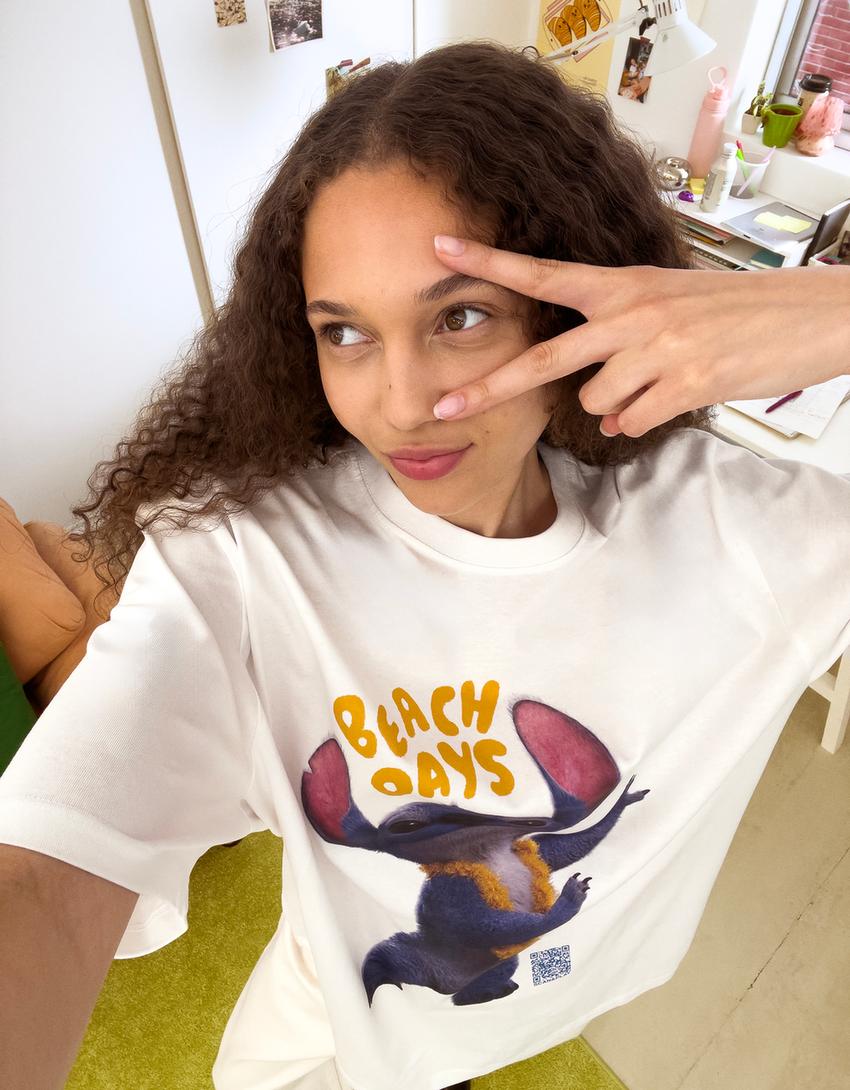 Kortärmad t-shirt Lilo & Stitch med digitalt filter-Vit