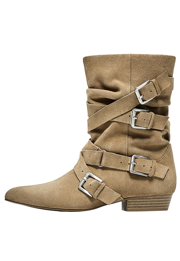 FLAT LEATHER BOOTS WITH BUCKLES — SAND