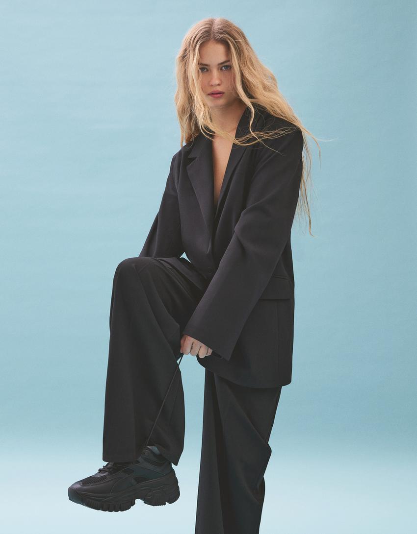 Baskets combinées mesh semelle épaisse-Noir-1