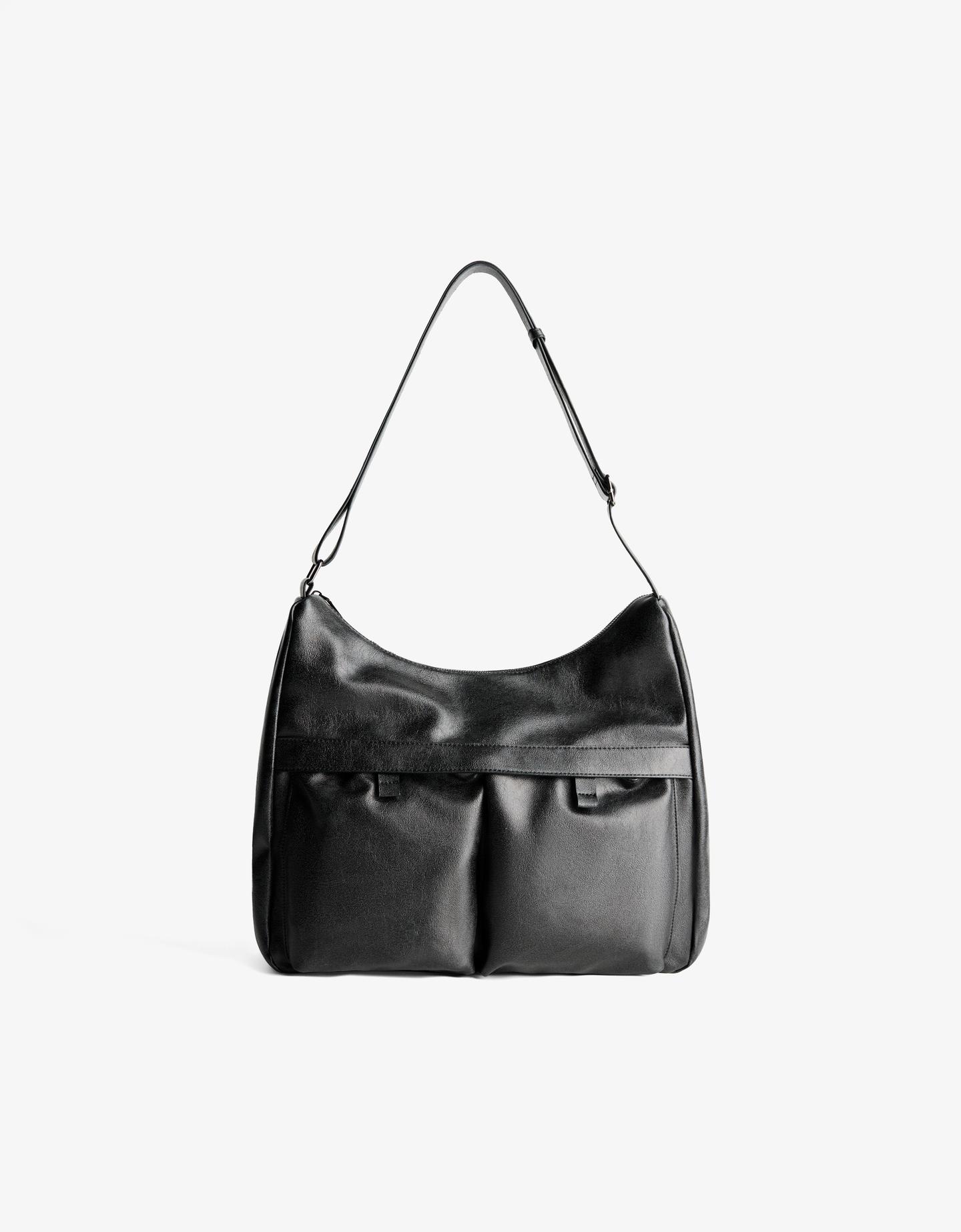 Bershka Bolso Bolsillos Frontales Hombre M Negro