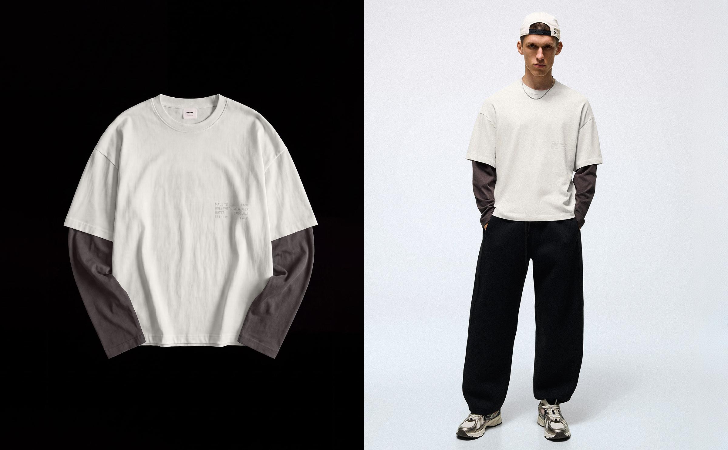 Contrast double-sleeve T-shirt — Grey