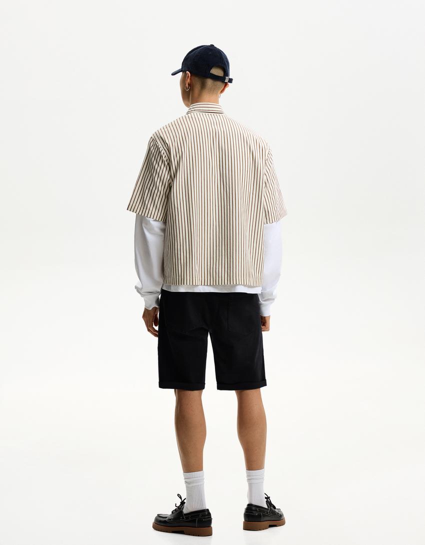 Denim Bermuda shorts with turn-up hems-Black