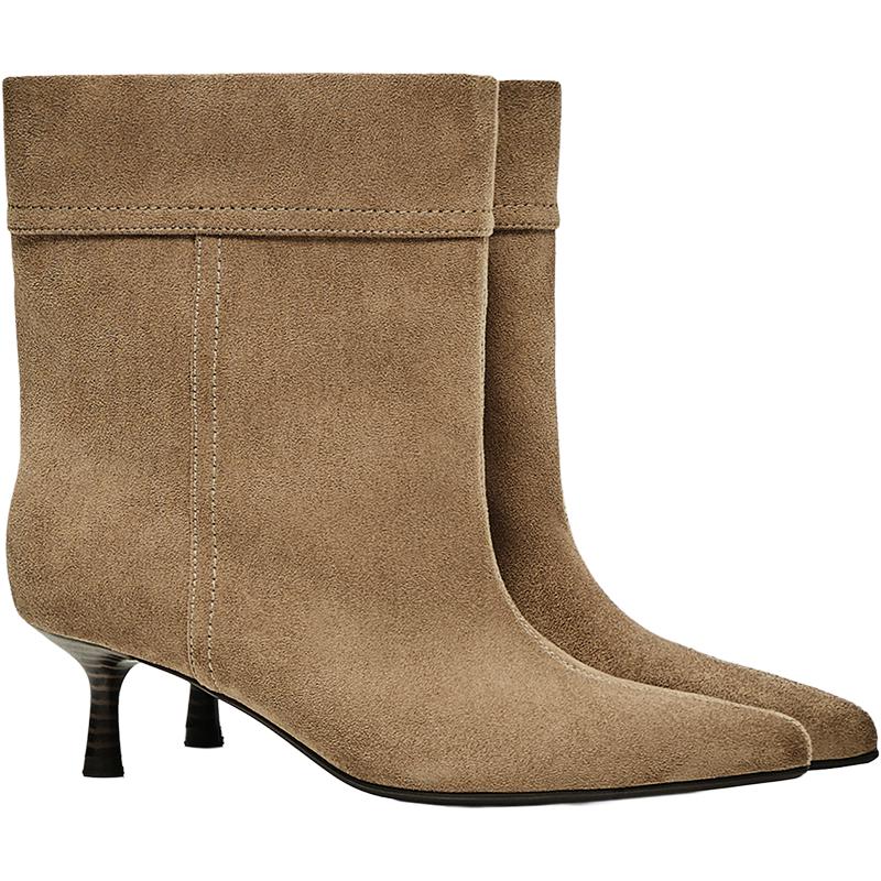 Fold-over heeled ankle boots — CAMEL