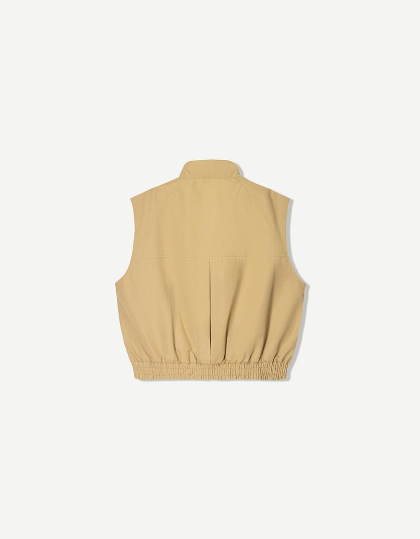 Oversize gilet with zip-Beige