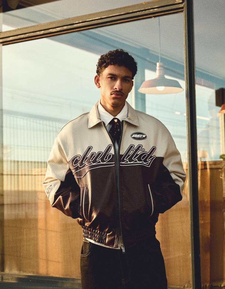 Blok renkli suni deri ceket