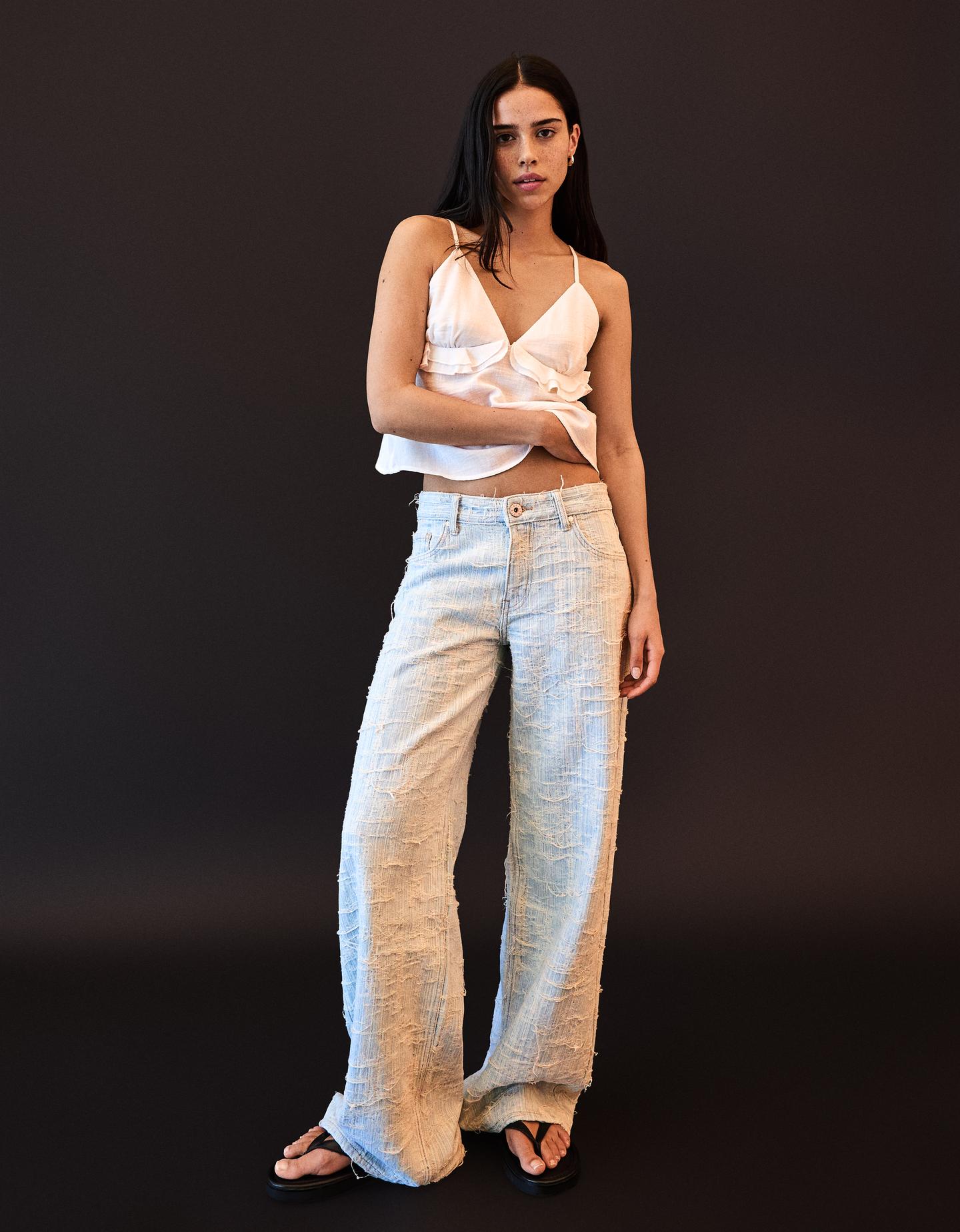 Bershka Jeans Boyfriend Textura Mujer 34 Azul Claro