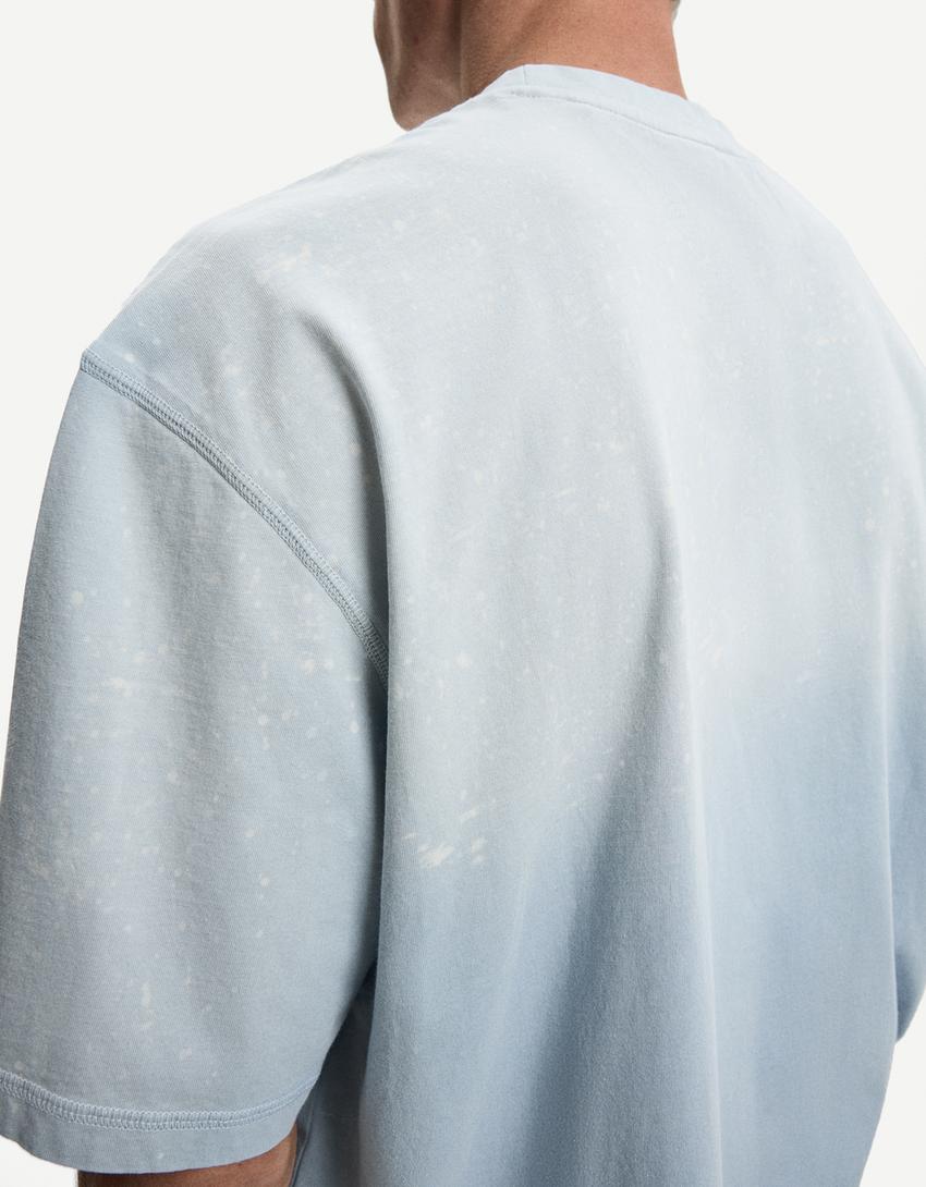 Tricou mânecă scurtă print-Albastru deschis-2