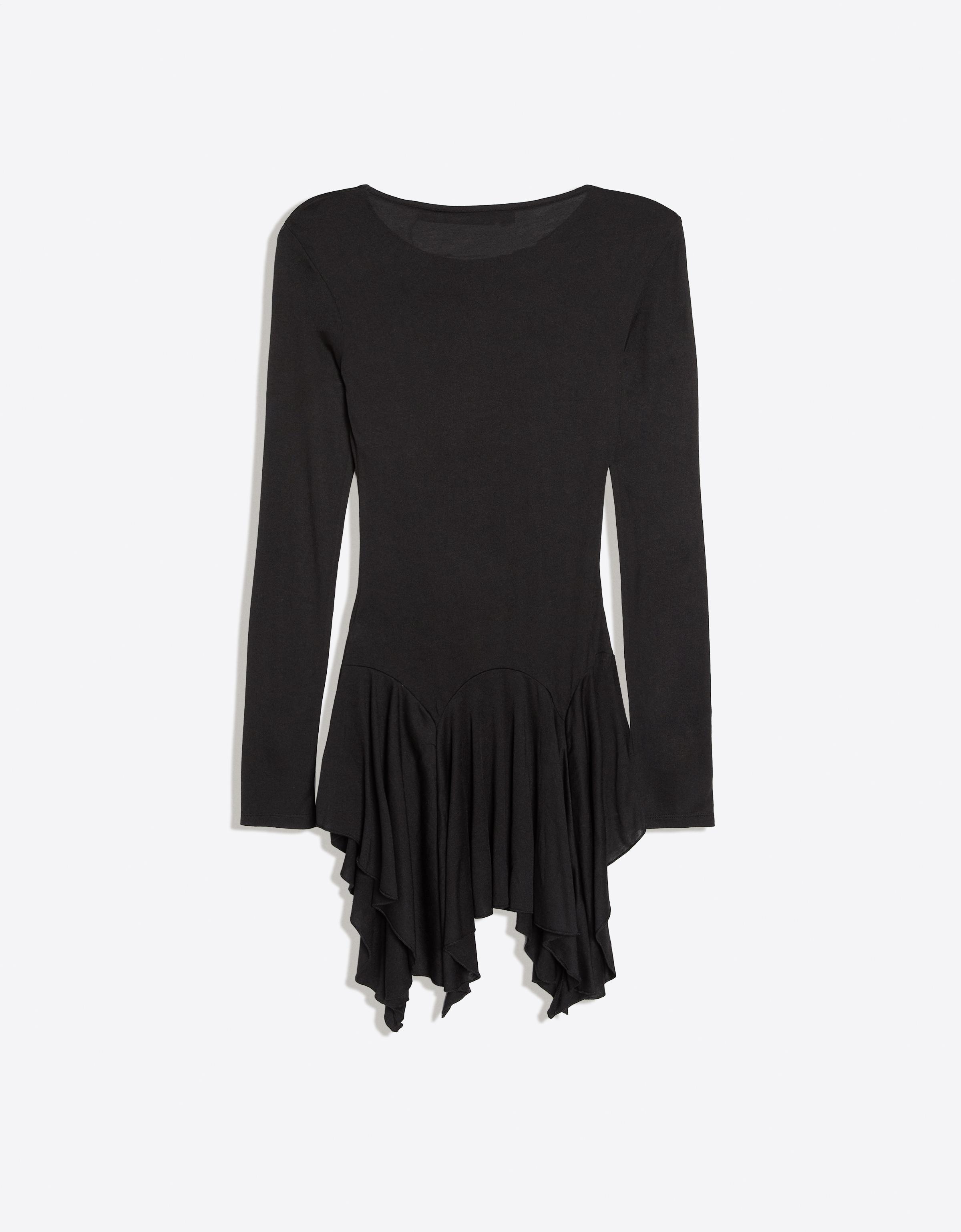 Long-sleeved frill T-shirt — Black