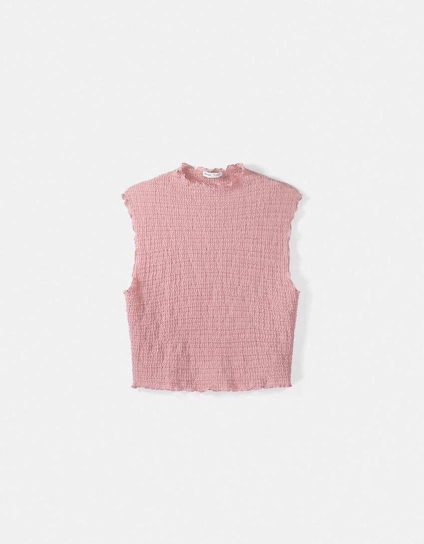 Waffle-knit top and skirt set-Pink-4