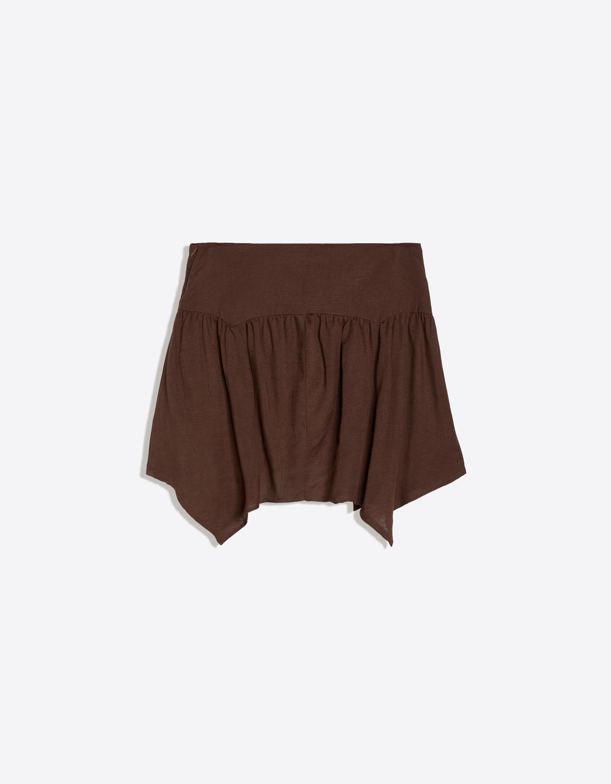 Embroidered handkerchief skirt — Brown