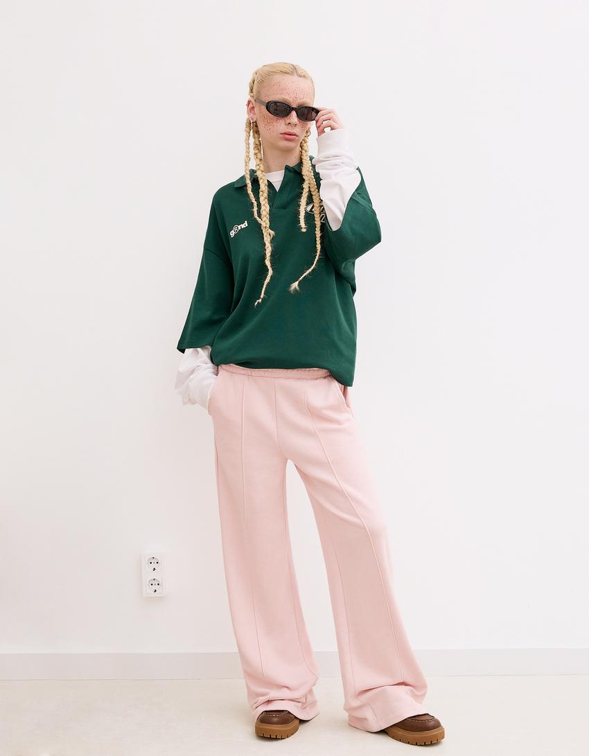 Wide leg plush trousers-Pink-0