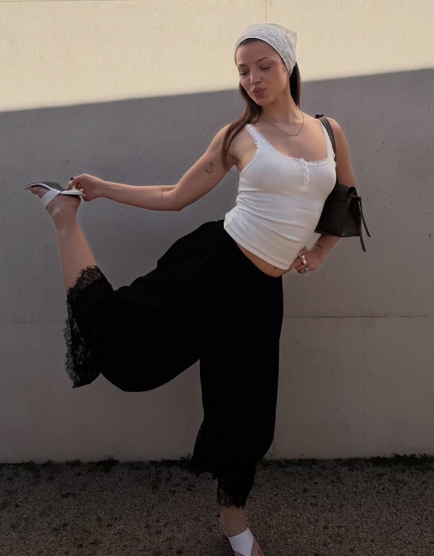 Şalvar paça lencero pantolon-Siyah