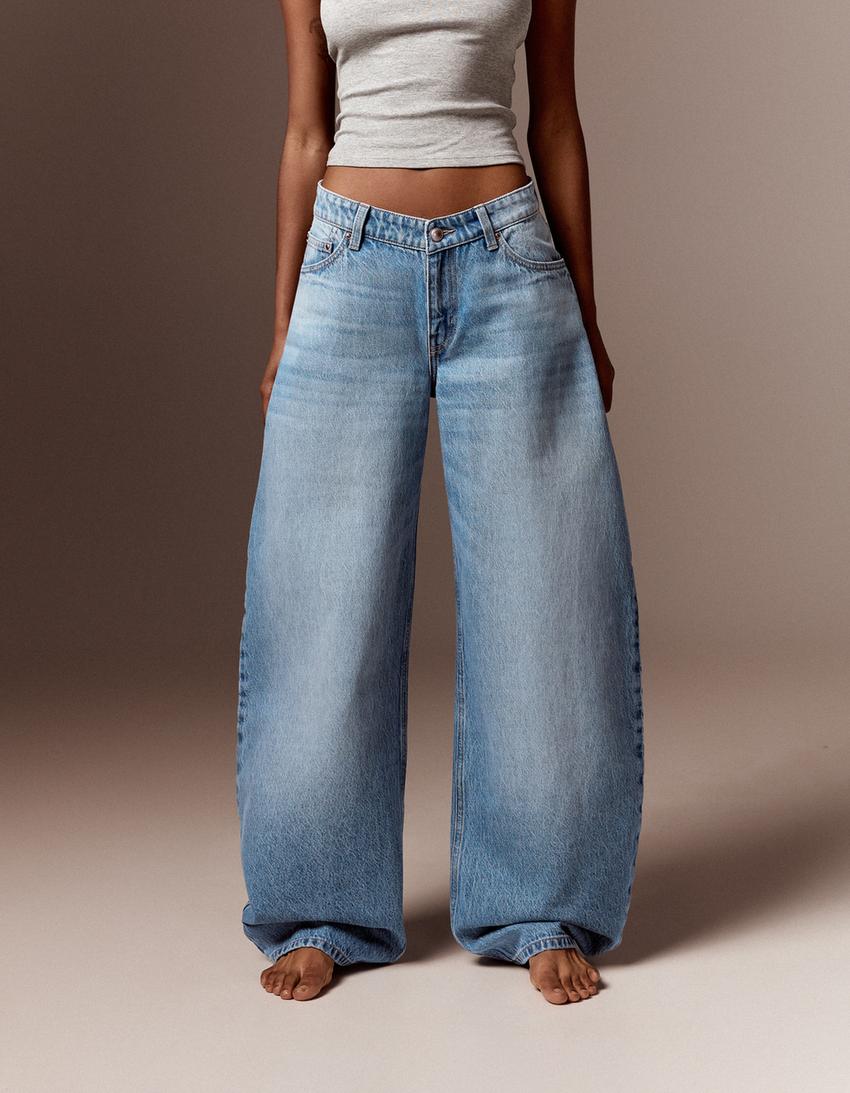 Yüksek bel barrel fit jean-Açık mavi