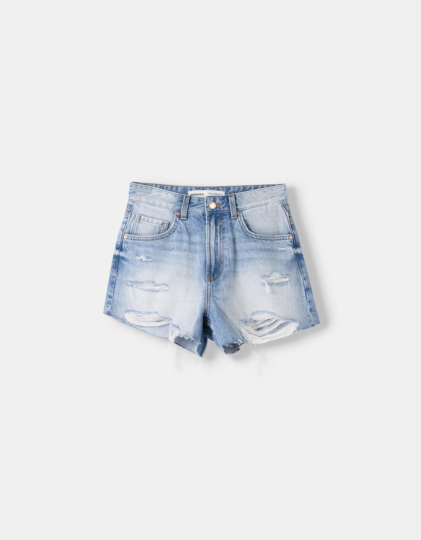Short denim rotos-Azul lavado-0