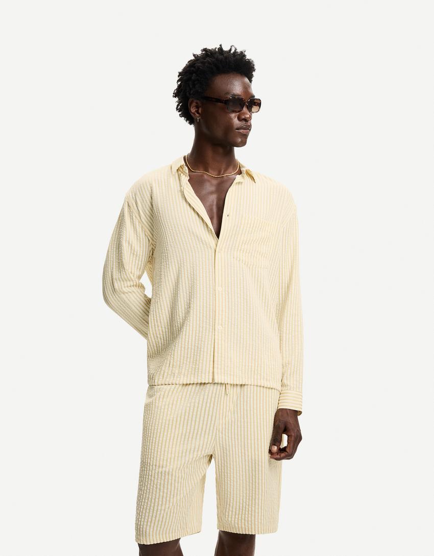 Chemise à manches longues rayée-Jaune