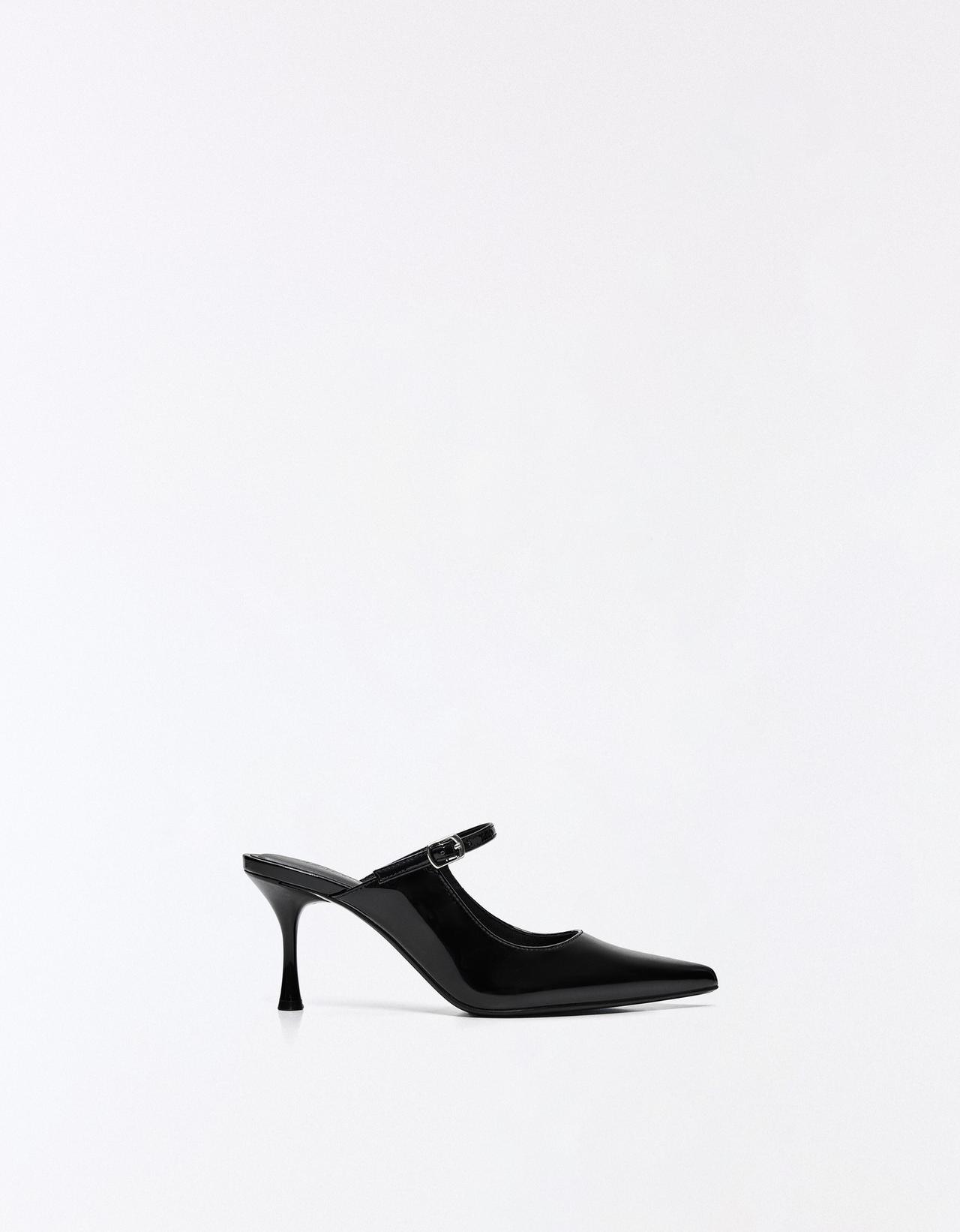 Buckled heeled mule shoes — BLACK