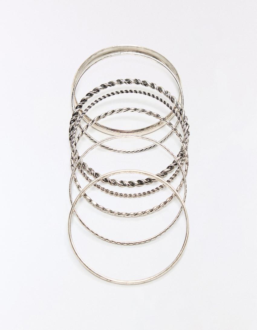 Pack 7 pulseras finas-Plata