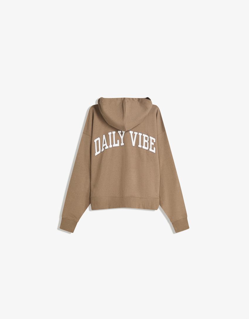 Sudadera cremallera capucha bordado-Camel-2