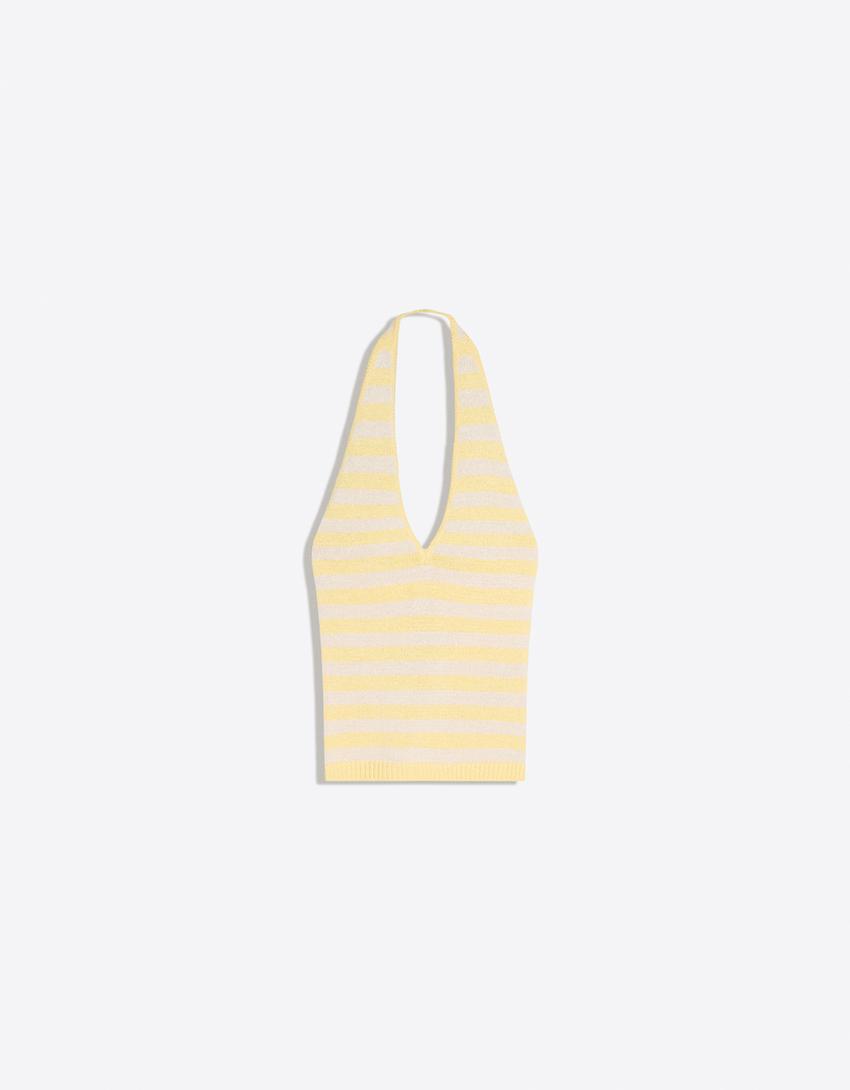 Dzianinowy top typu halter-Żółty