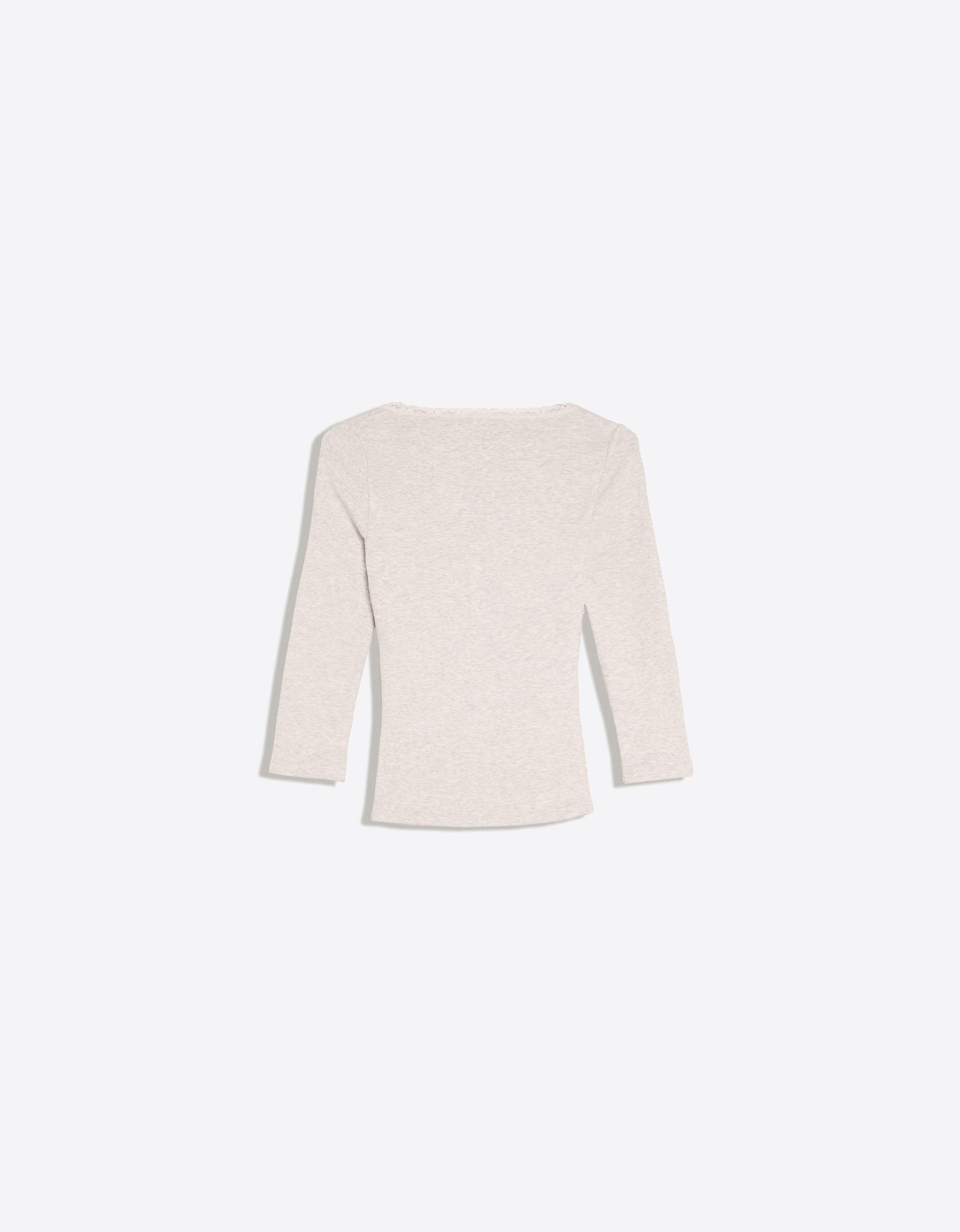 Lace V-neck long sleeve T-shirt — Grey