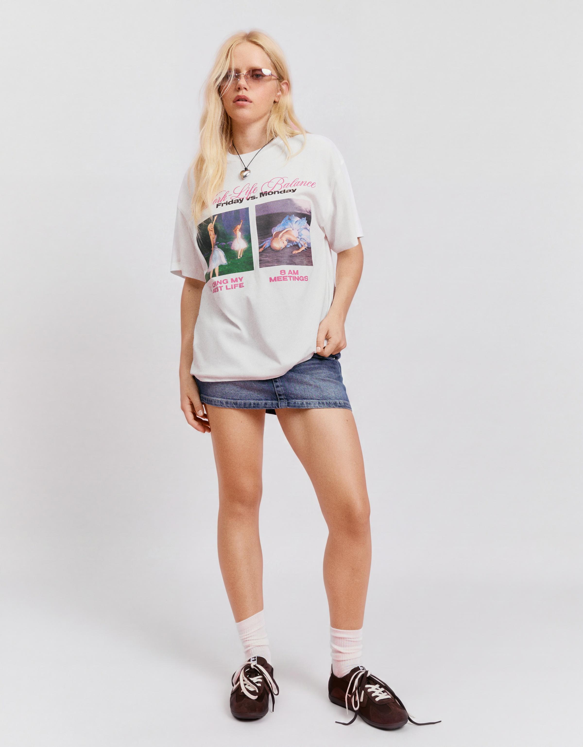 Oversize short sleeve BARBIE print T-shirt — Cream