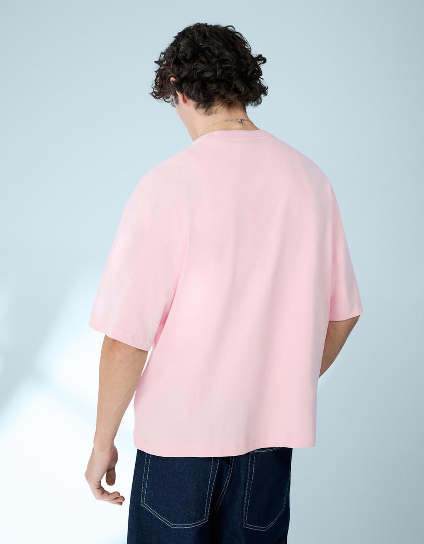 Boxy-T-Shirt mit kurzen Ärmeln-Rosa