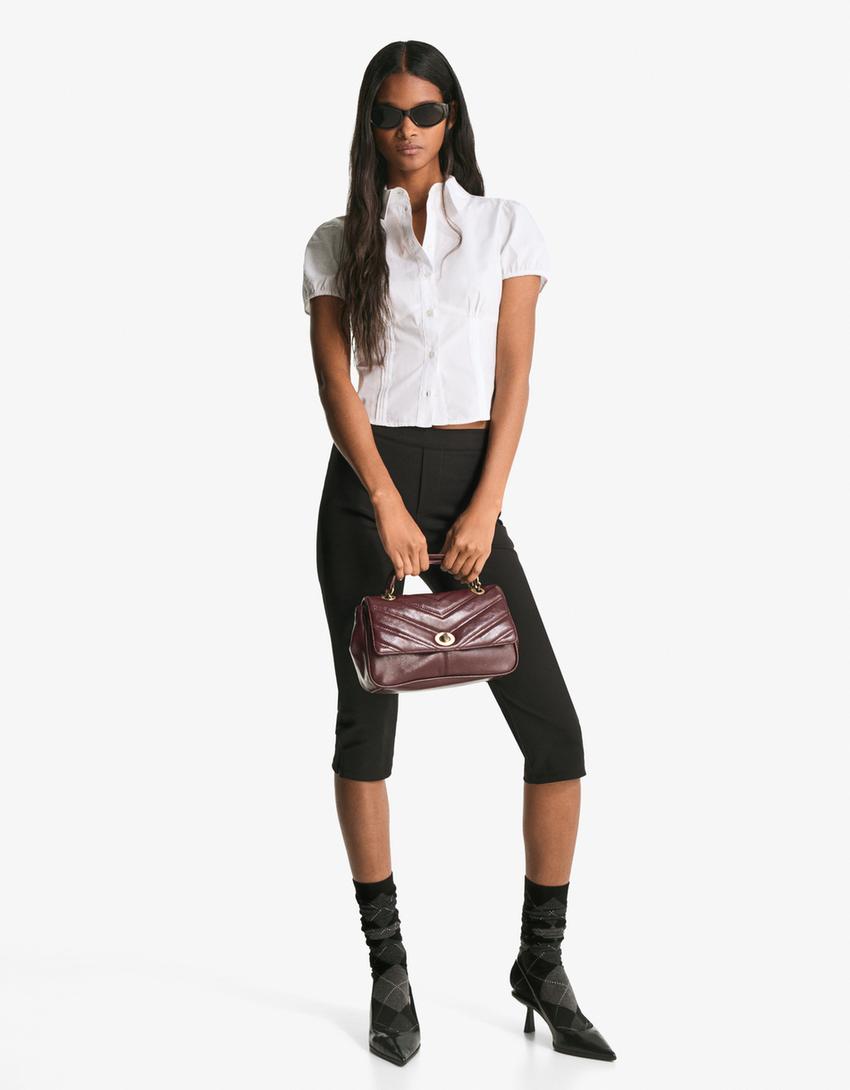 Quilted leather effect shoulder bag-Burgundy