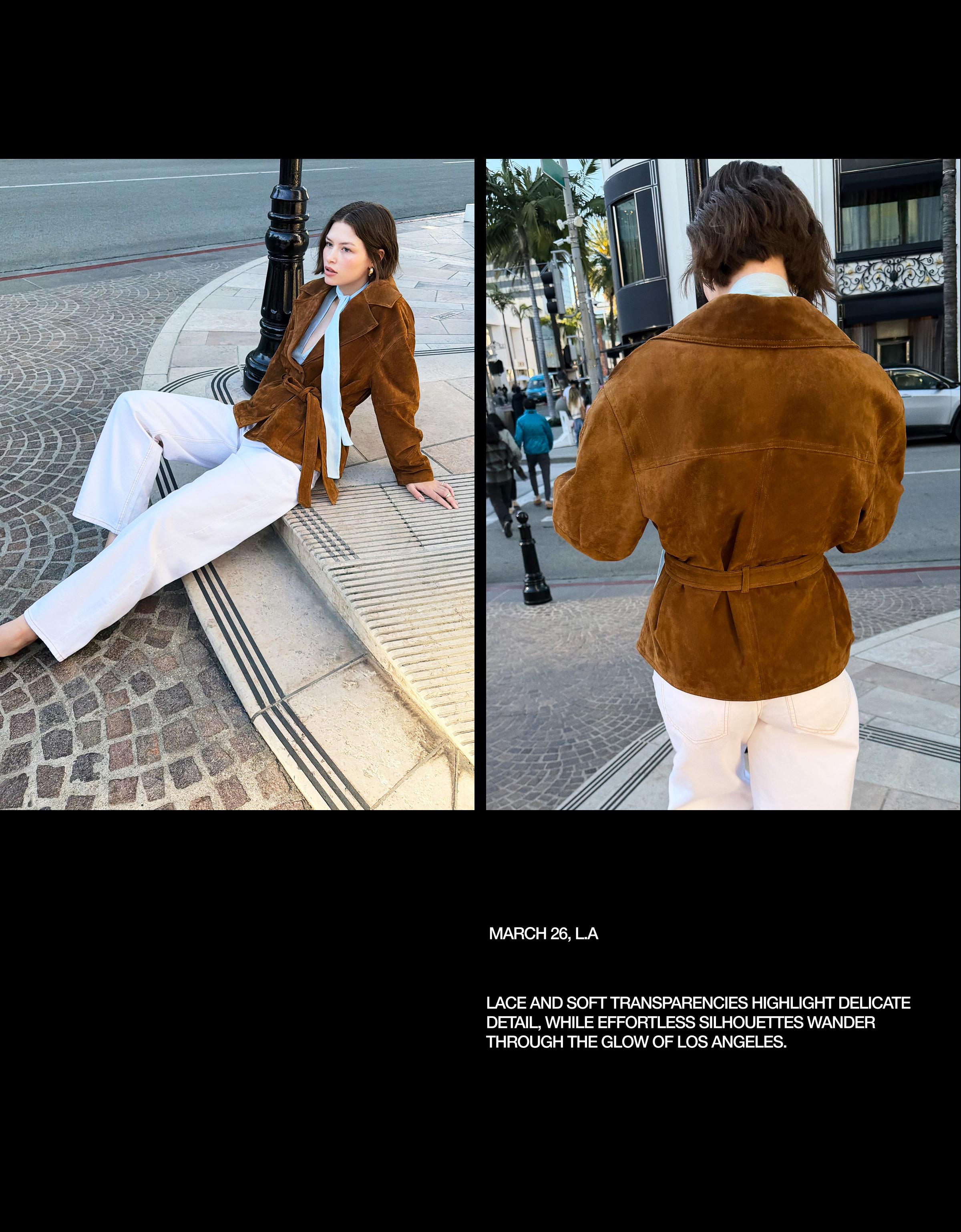 Suede jacket with belt — Brown