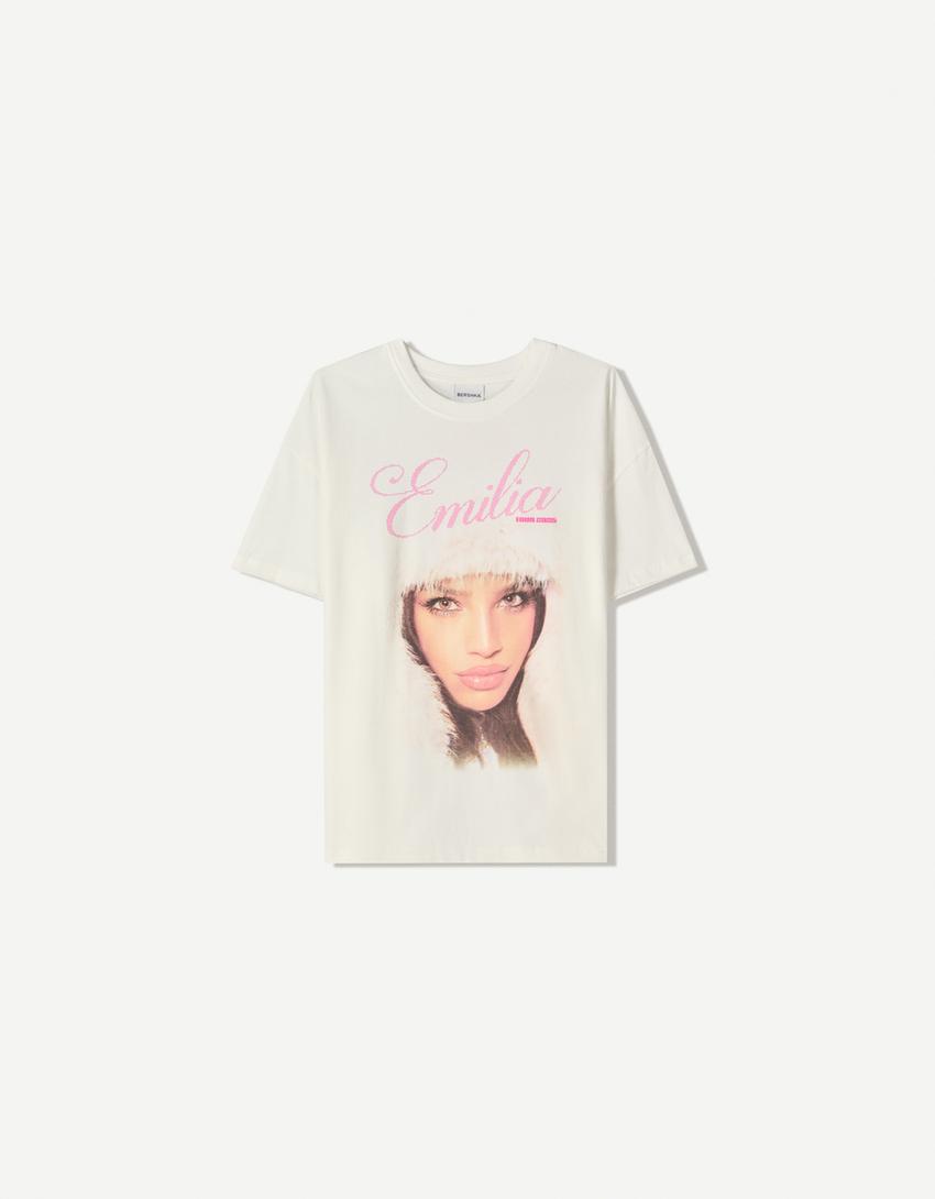 Emilia Mernes T-shirt met stras en korte mouw-Gebroken Wit-3