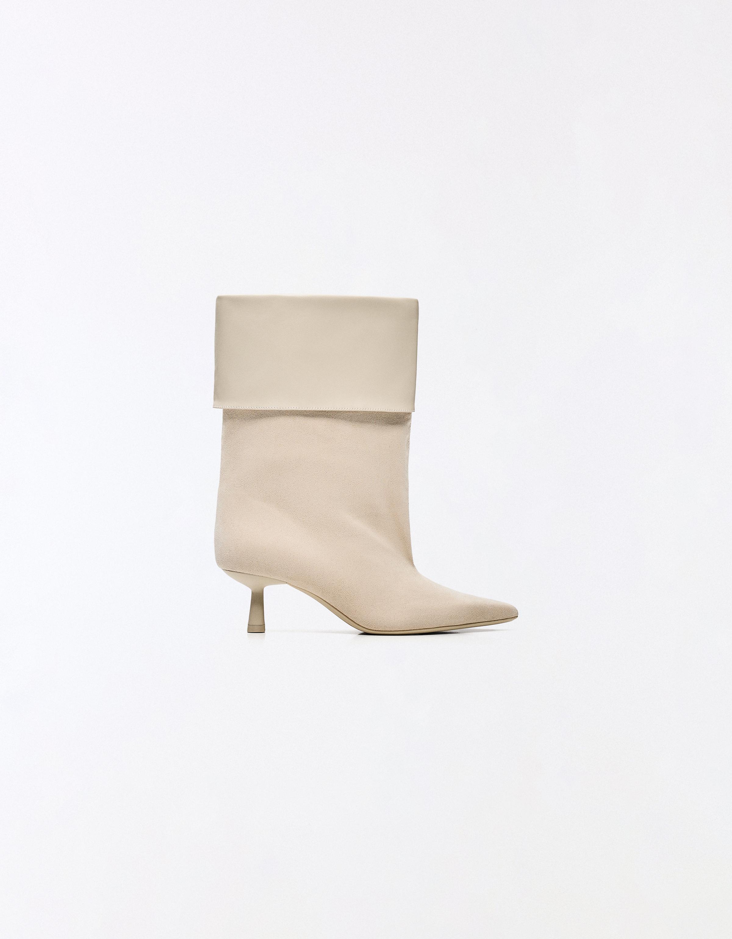 HEELED ANKLE BOOTS WITH TURN-UP DETAIL — ECRU