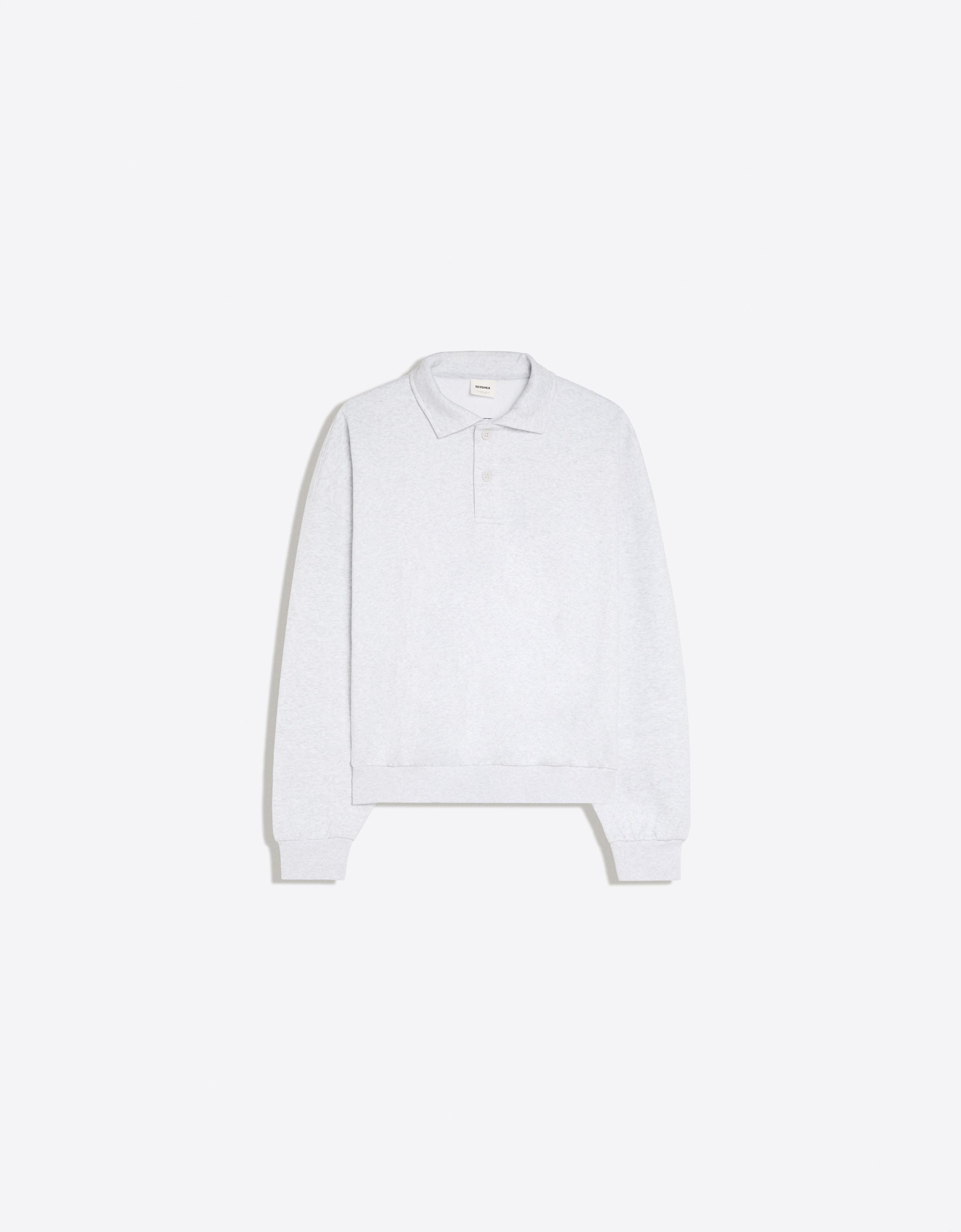 Bershka Bluza Z Kołnierzykiem Typu Polo I Guzikami Mężczyzna Szary