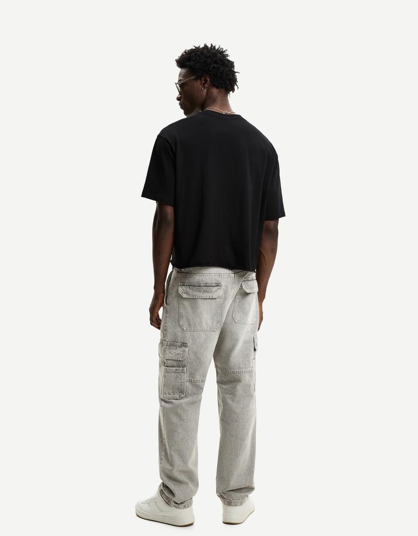 Baggy cargo jeans-Grijs-1