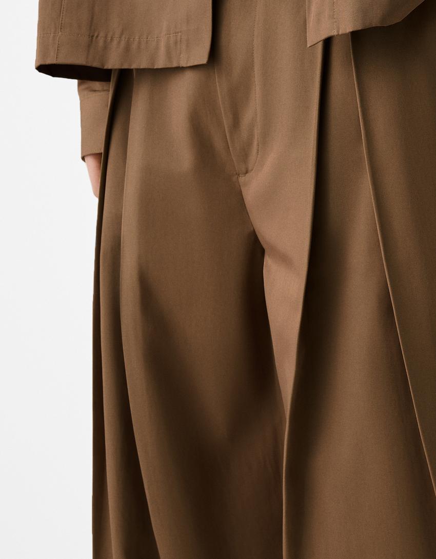 Tailored flared trousers with darts-Brown-5