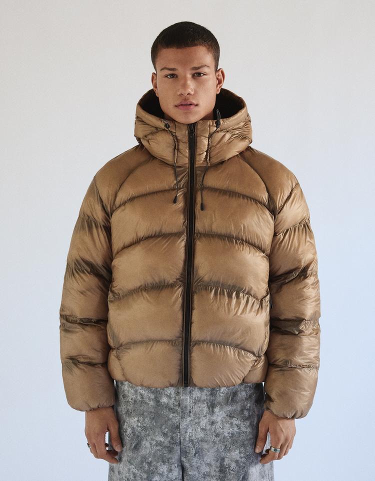 Quilted translucent-effect jacket — Camel