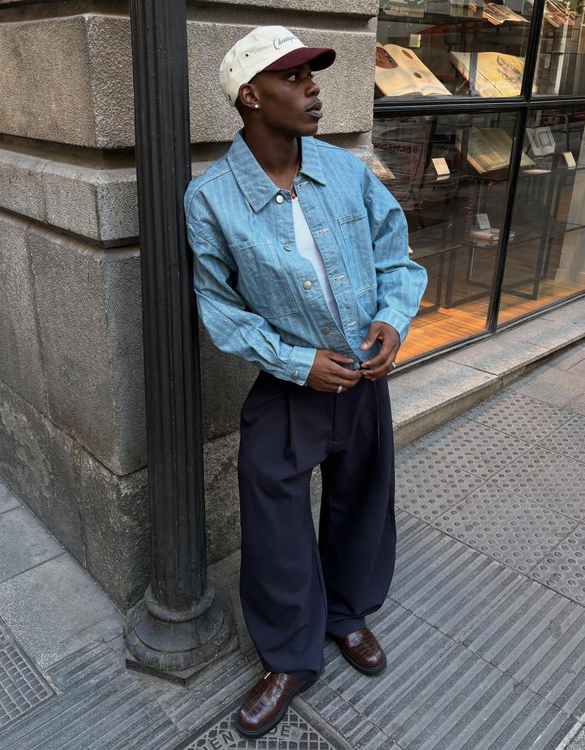 Pantaloni barrel fit con pinces tailored fit-Marino