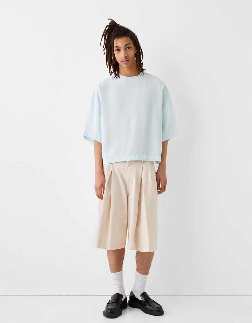 T-shirt de manga curta cropped-Azul claro-3