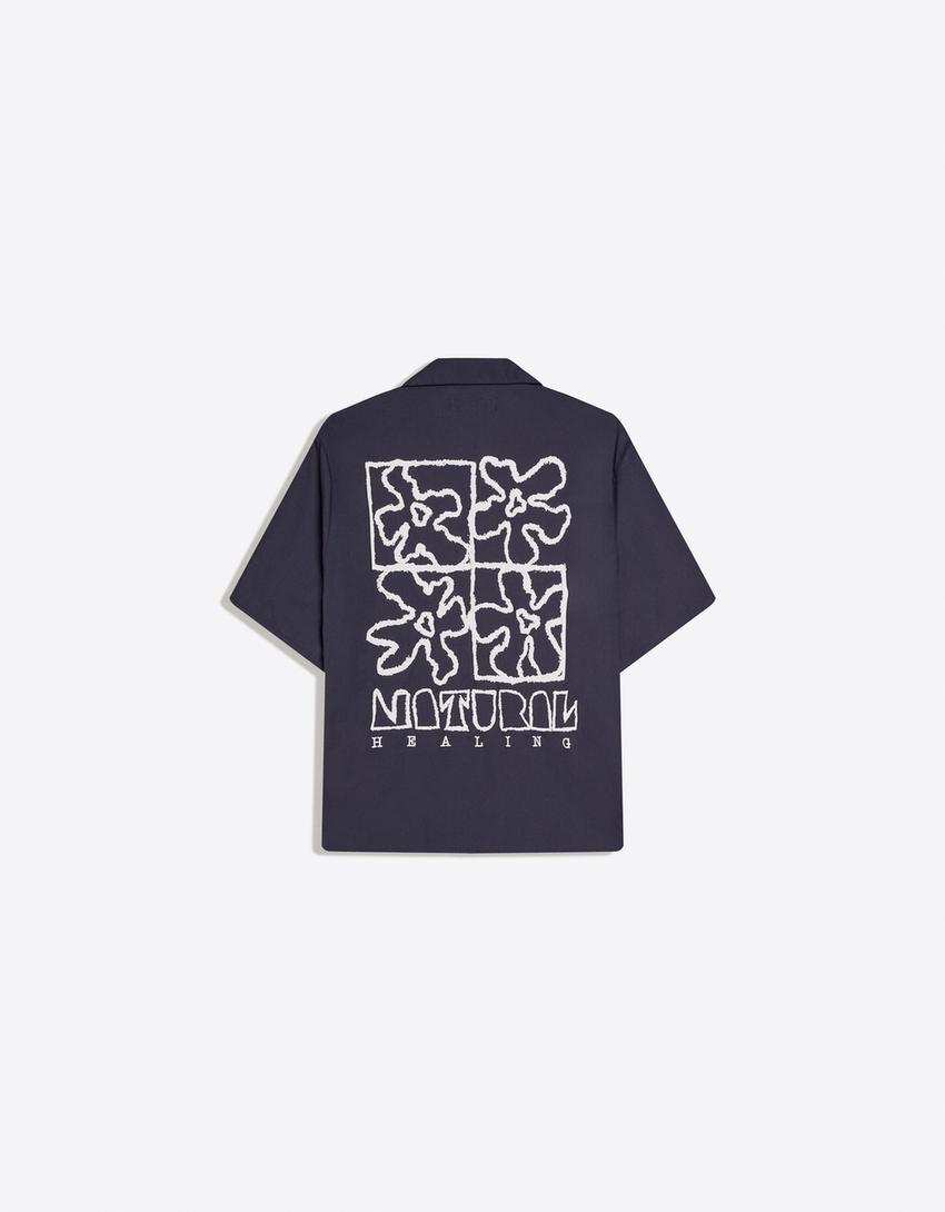 Boxy print short sleeve shirt-Navy