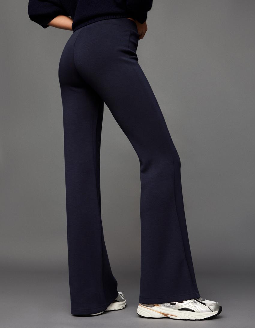 Bell bottom modal trim trousers-Navy