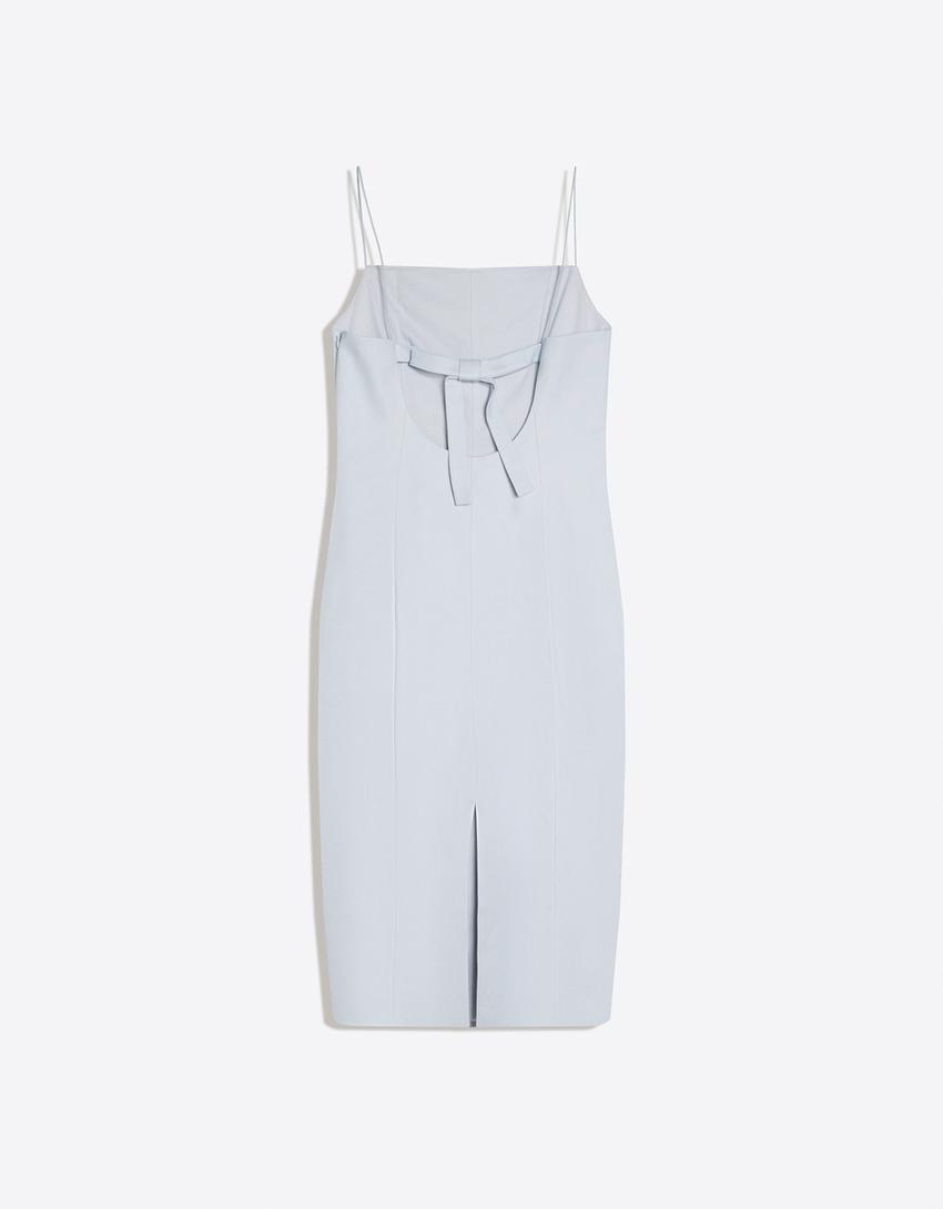 Midi dress with back tie-Light blue