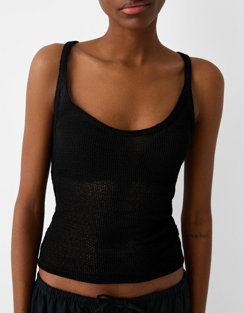 Strappy rustic top-Black-5