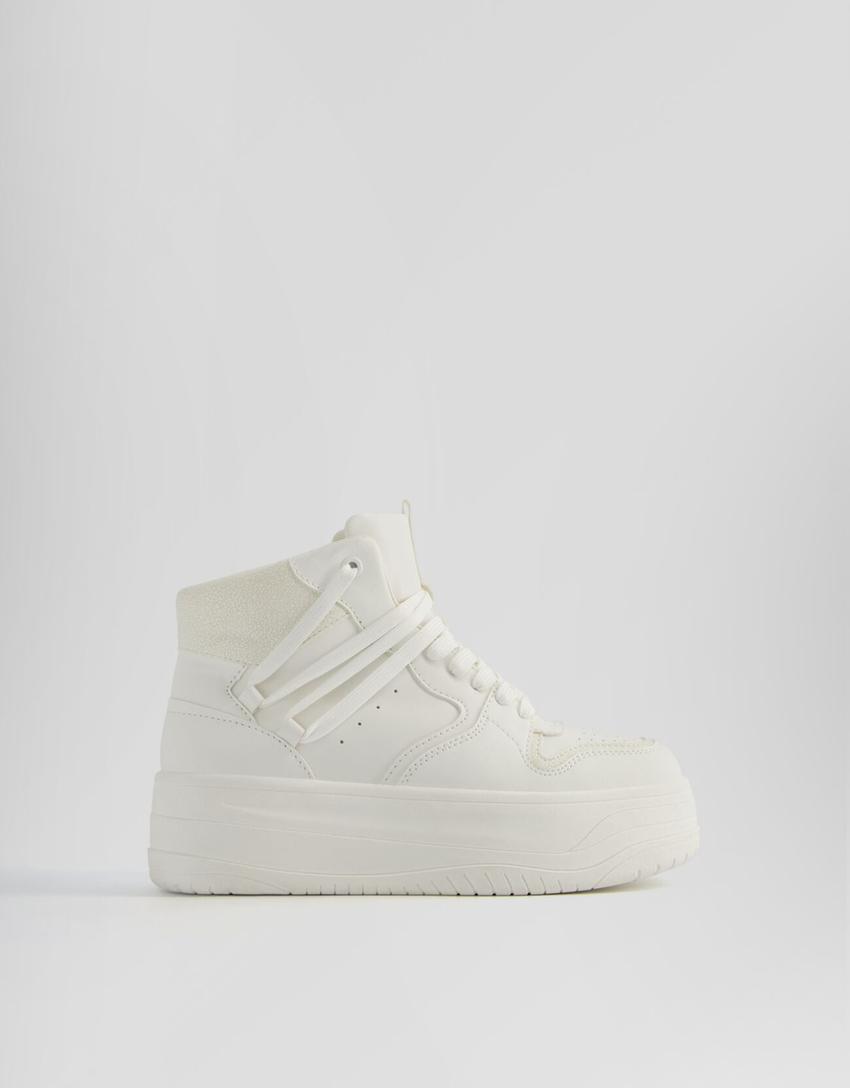 Sneakers montantes à lacets-Blanc-4
