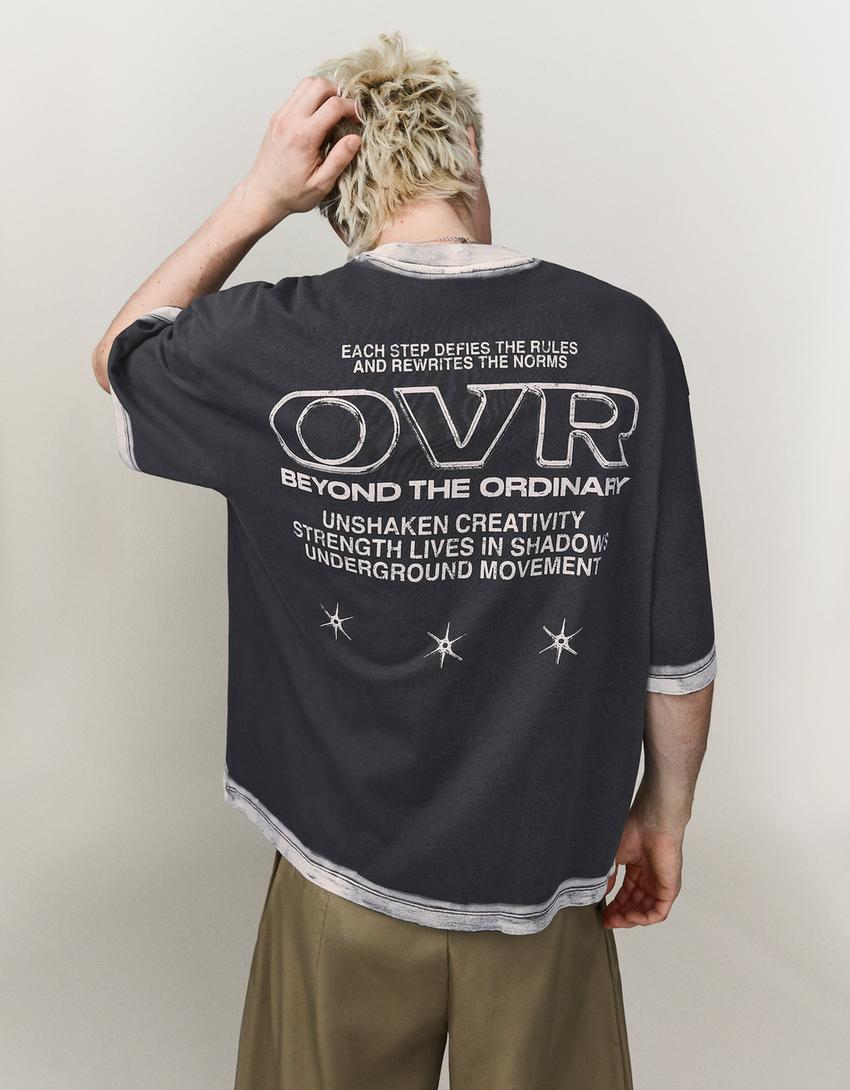 Boxy print T-shirt-Dark grey