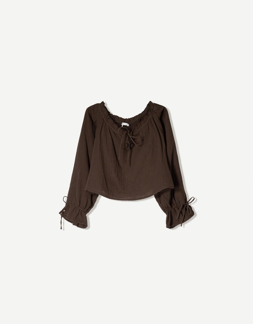 Set camicia e pantaloni semplici-Marrone-3