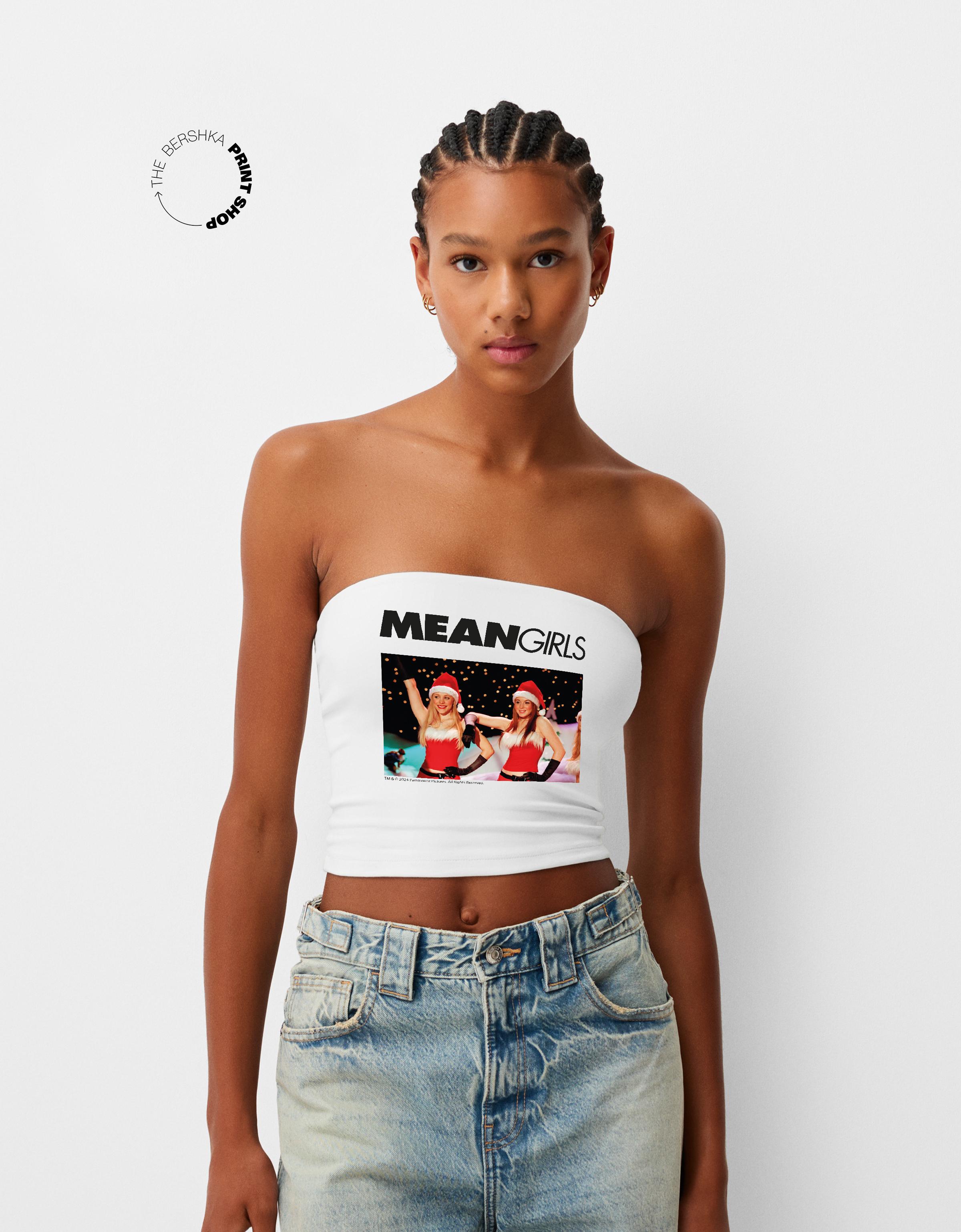 Bershka Bandeau-Top Mean Girls Damen L Weiss