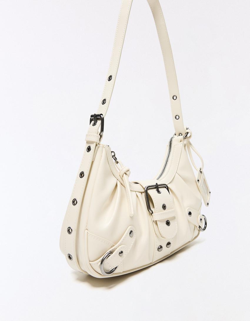 Shoulder bag with buckle-Cream