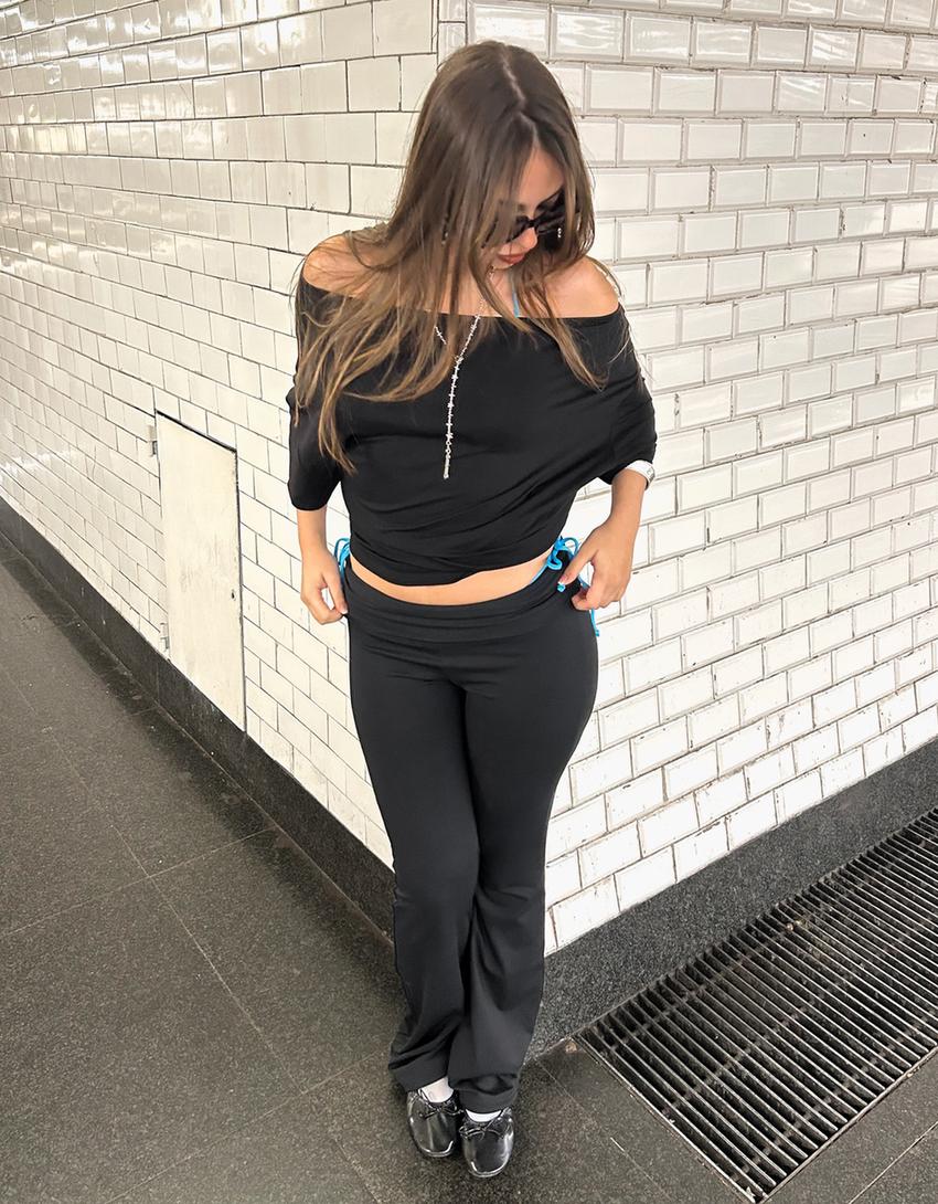 Asimetrik kısa kollu tişört-Siyah