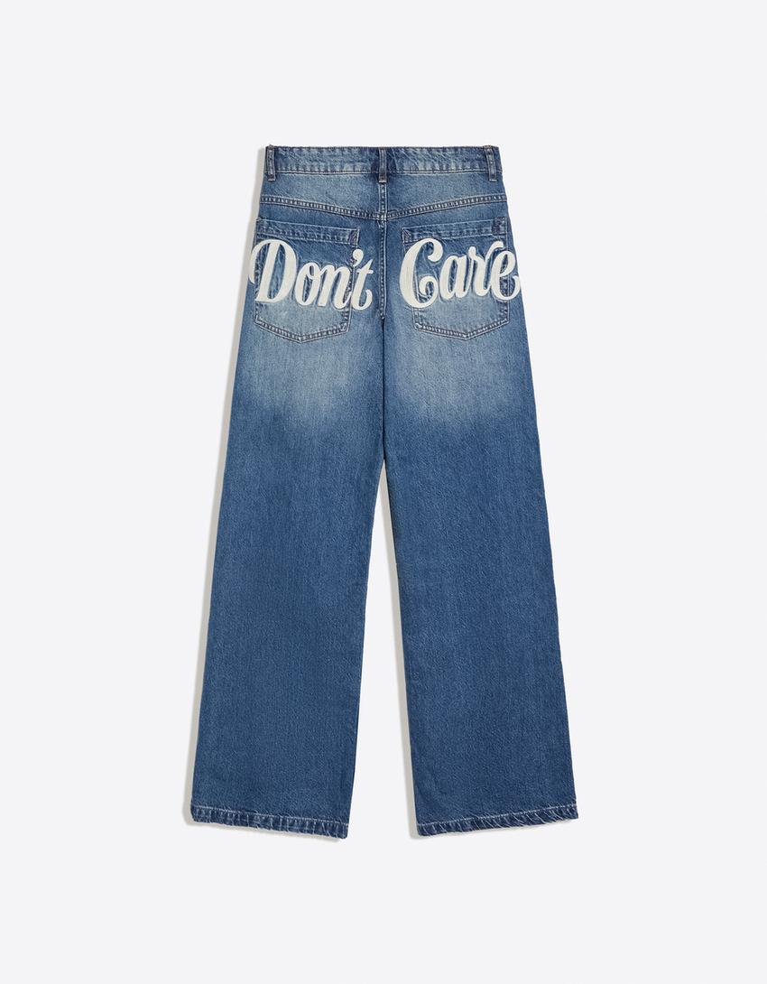 Embroidered baggy jeans-Light blue