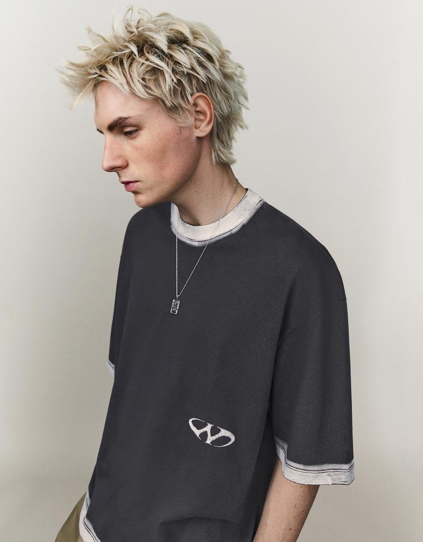 Boxy print T-shirt-Dark grey