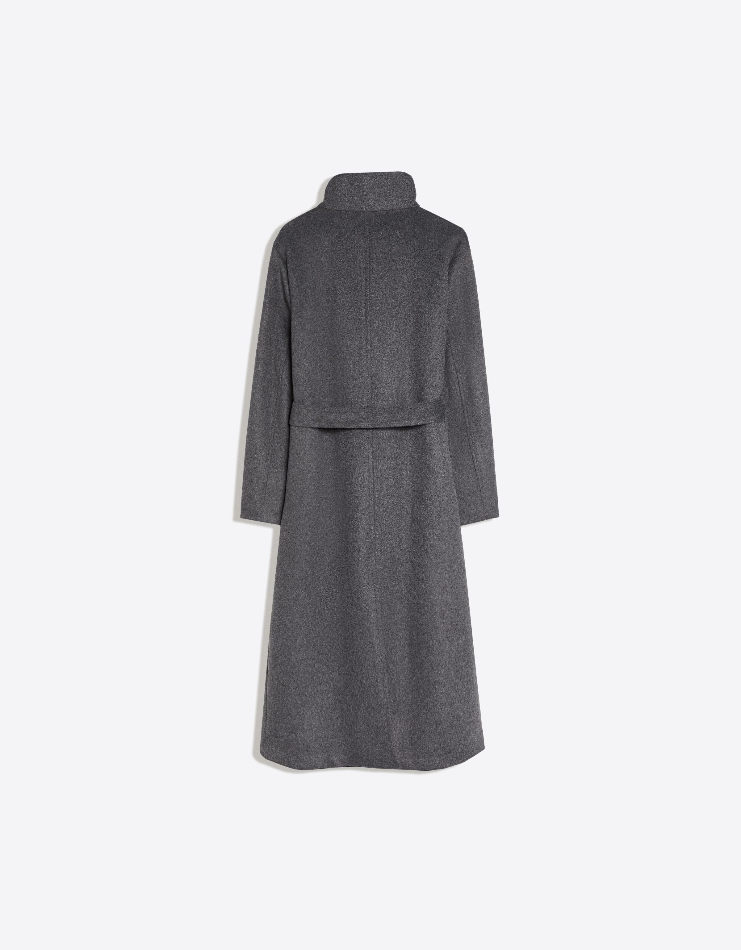 Long funnel neck coat with belt — Dark grey