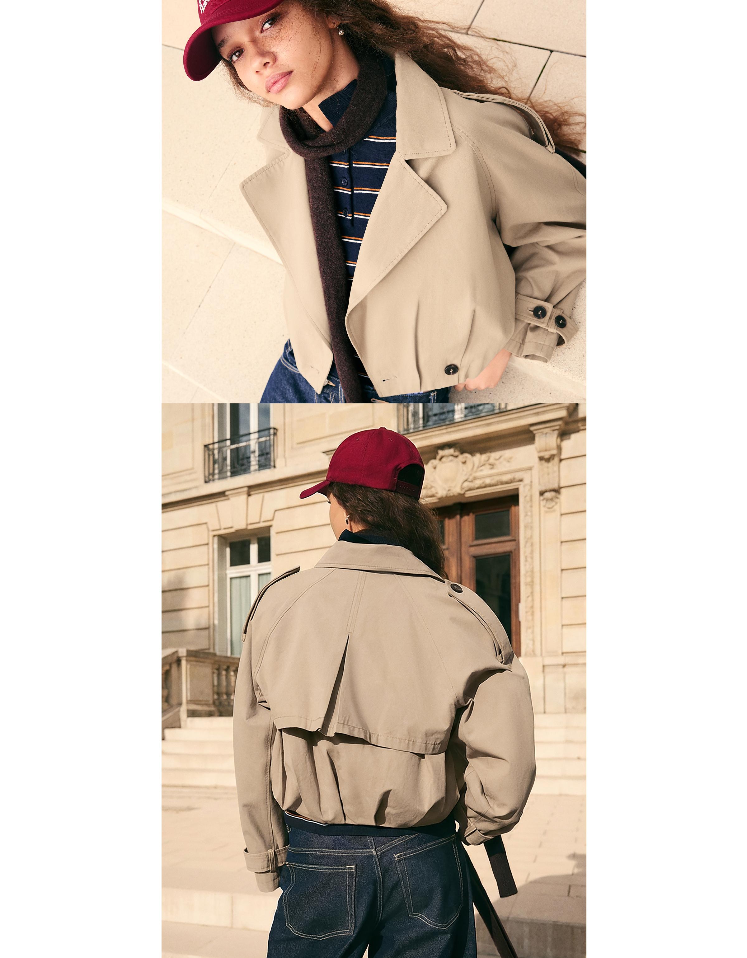 Balloon effect cropped trench coat — Camel